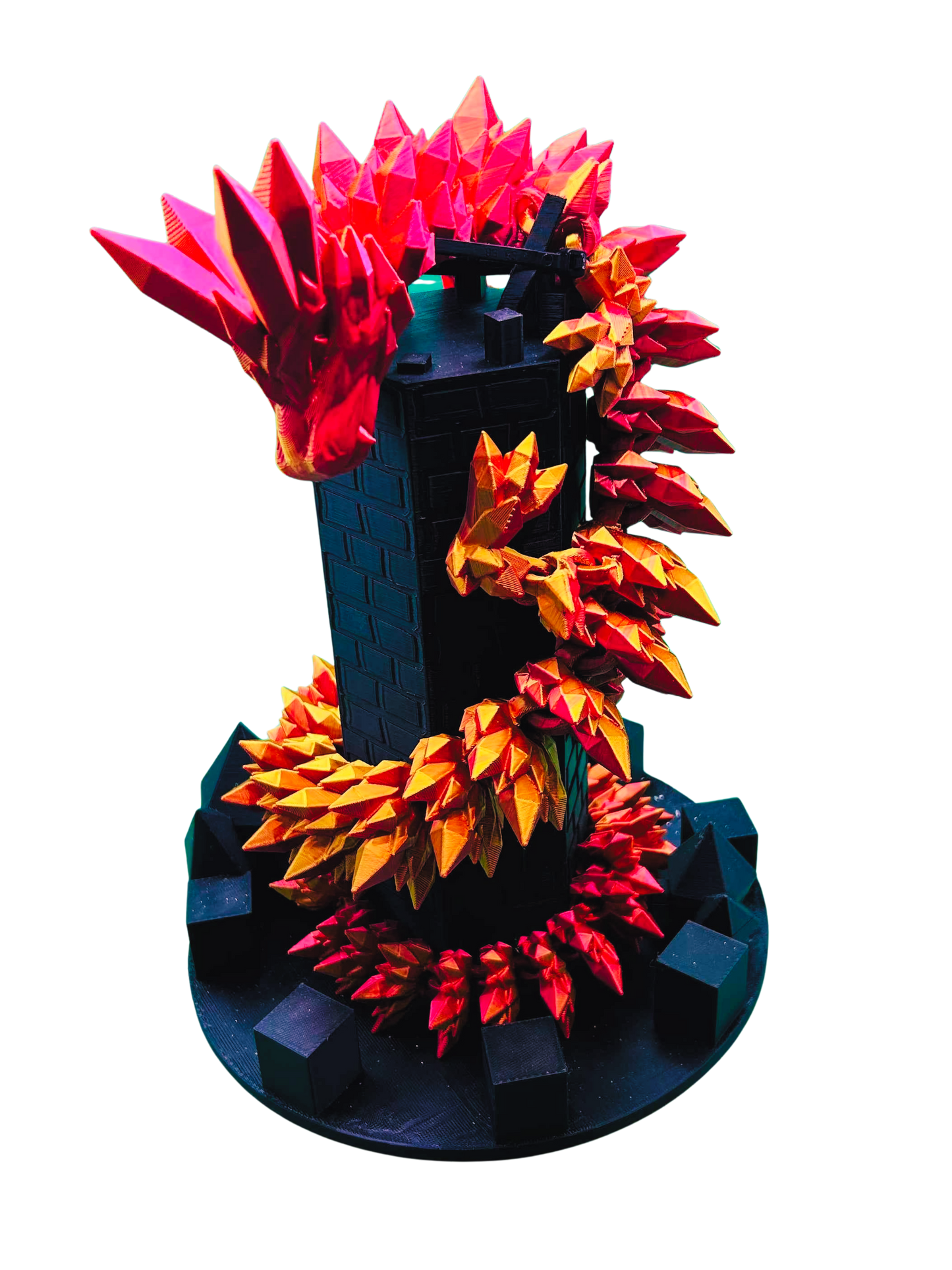 Fiery Red Snake On A Tower Sculpture Serpent Wrapped Around A 65 Centimeter Long Tower Fantasy Decor Gift