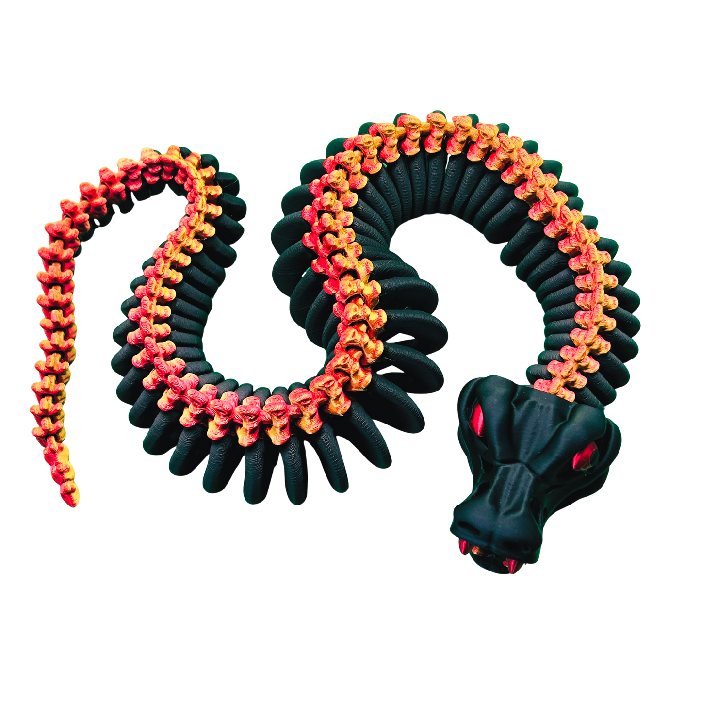 Black Skeleton Snake Showpiece With Red Striped Backbone