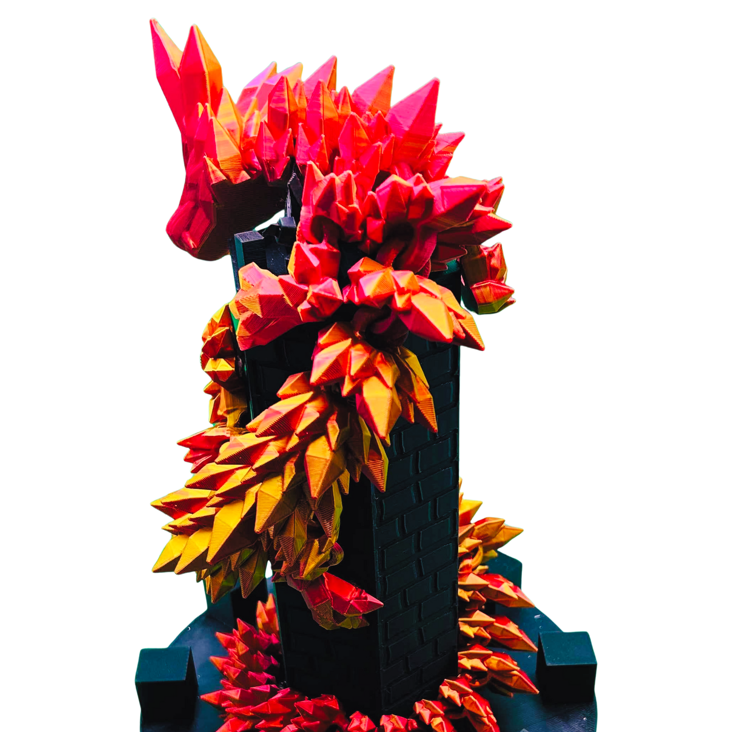 Fiery Red Snake On A Tower Sculpture Serpent Wrapped Around A 65 Centimeter Long Tower Fantasy Decor Gift