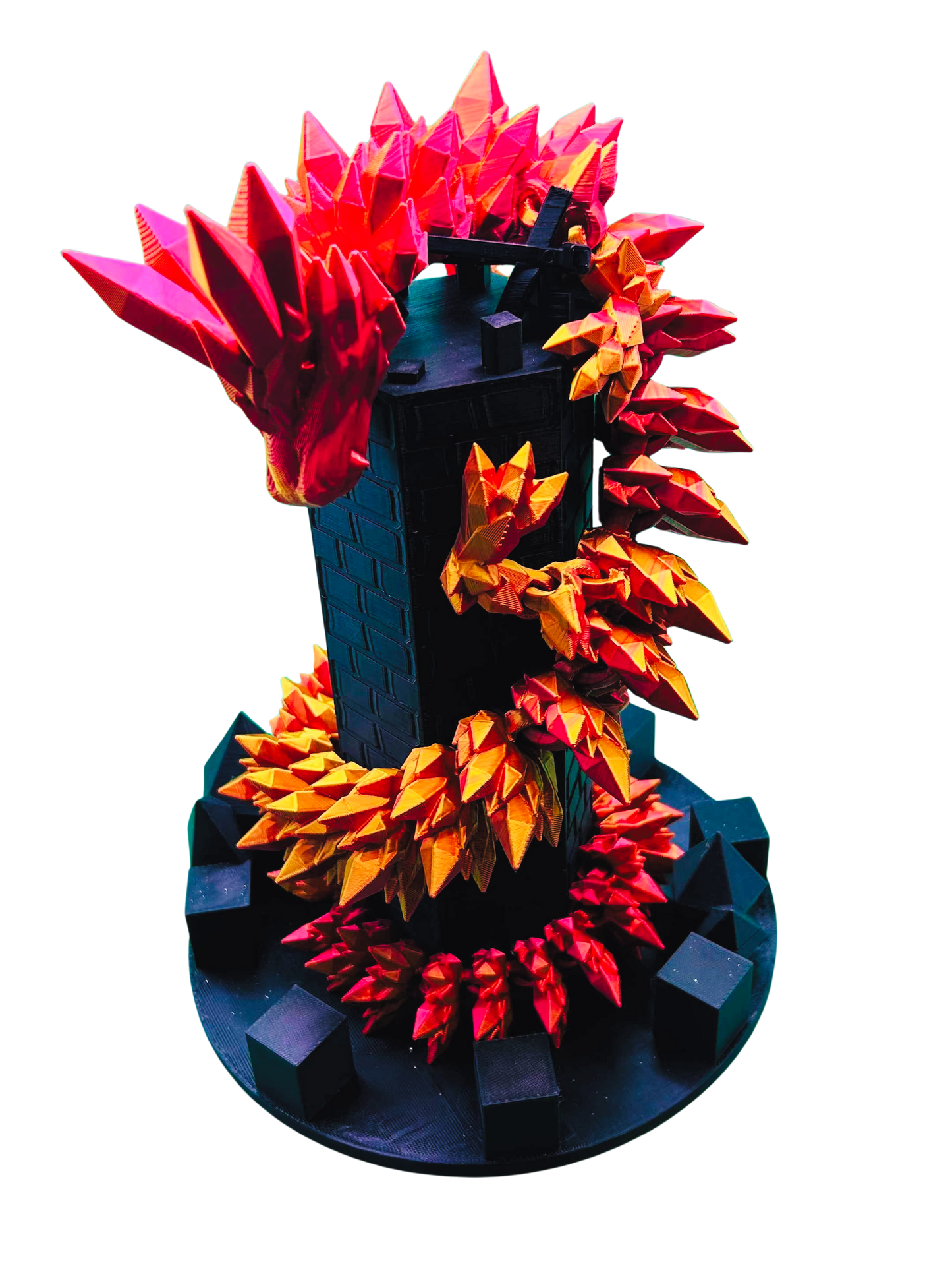 Fiery Red Snake On A Tower Sculpture Serpent Wrapped Around A 65 Centimeter Long Tower Fantasy Decor Gift