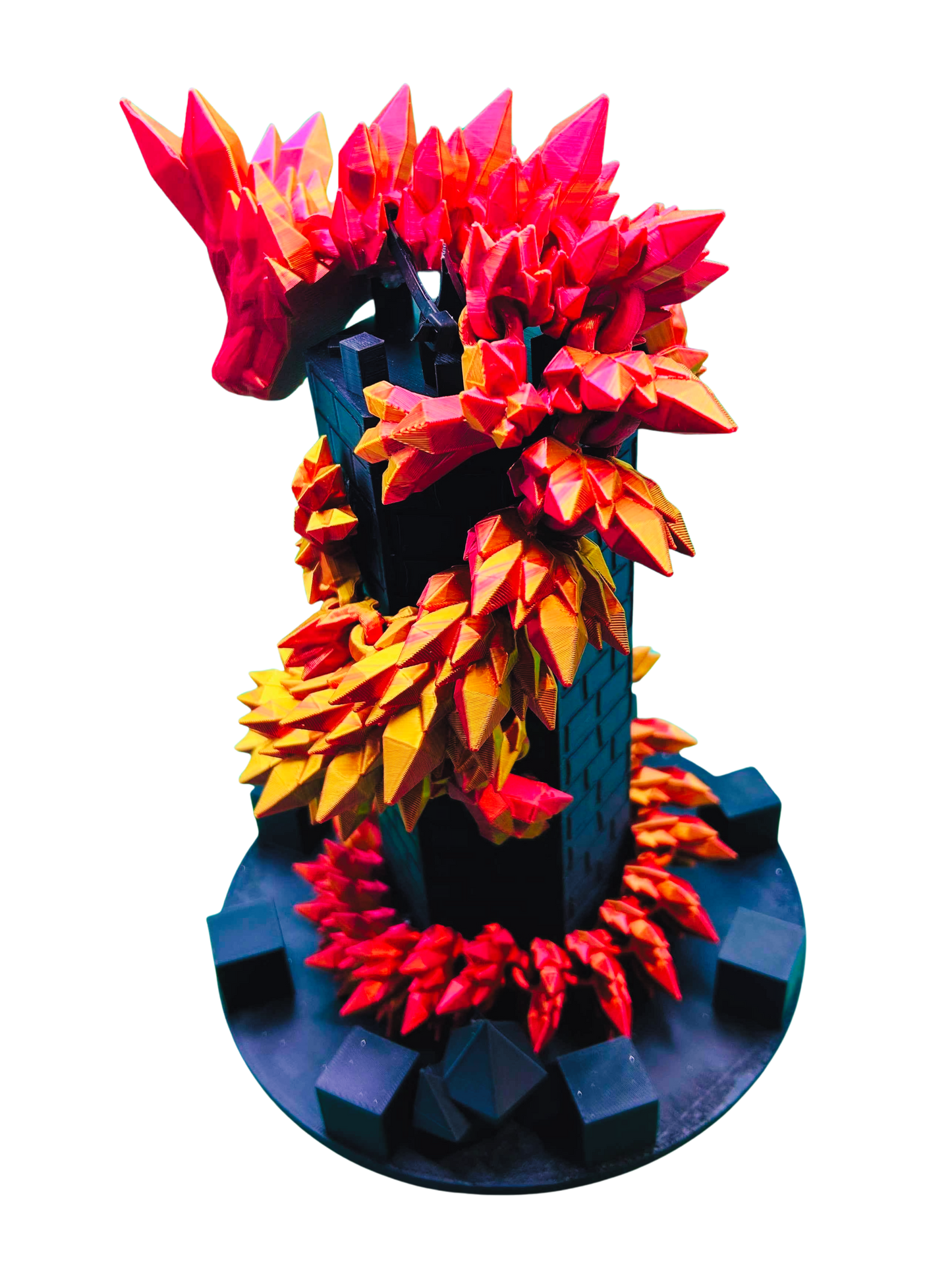 Fiery Red Snake On A Tower Sculpture Serpent Wrapped Around A 65 Centimeter Long Tower Fantasy Decor Gift