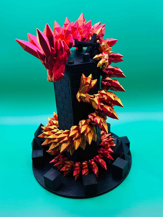 Fiery Red Snake on a Tower