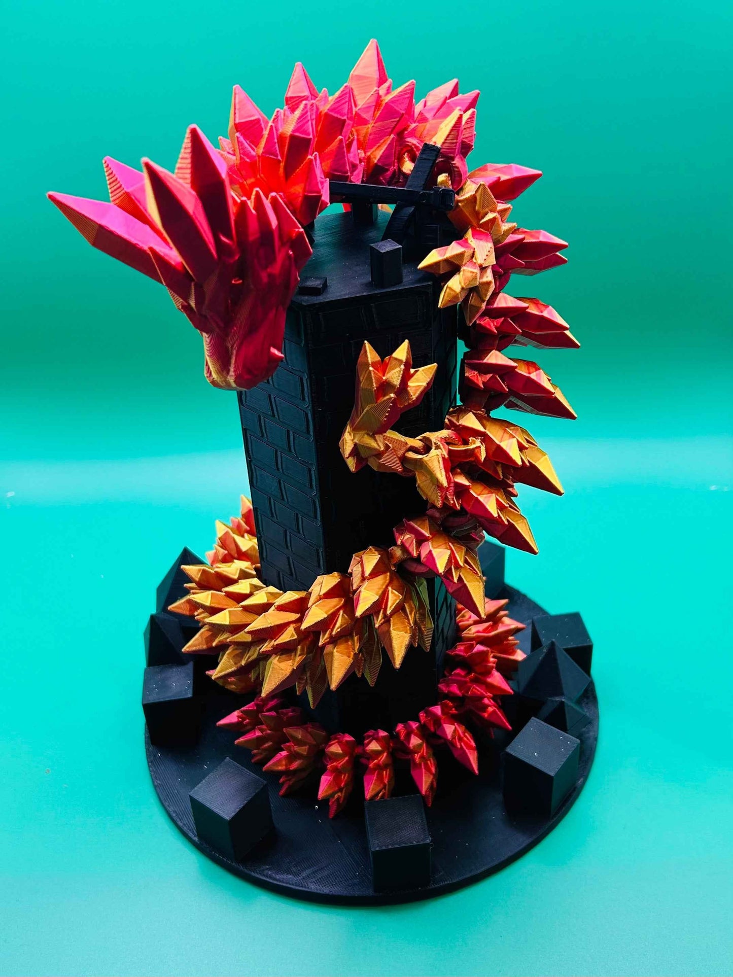 Fiery Red Snake on a Tower