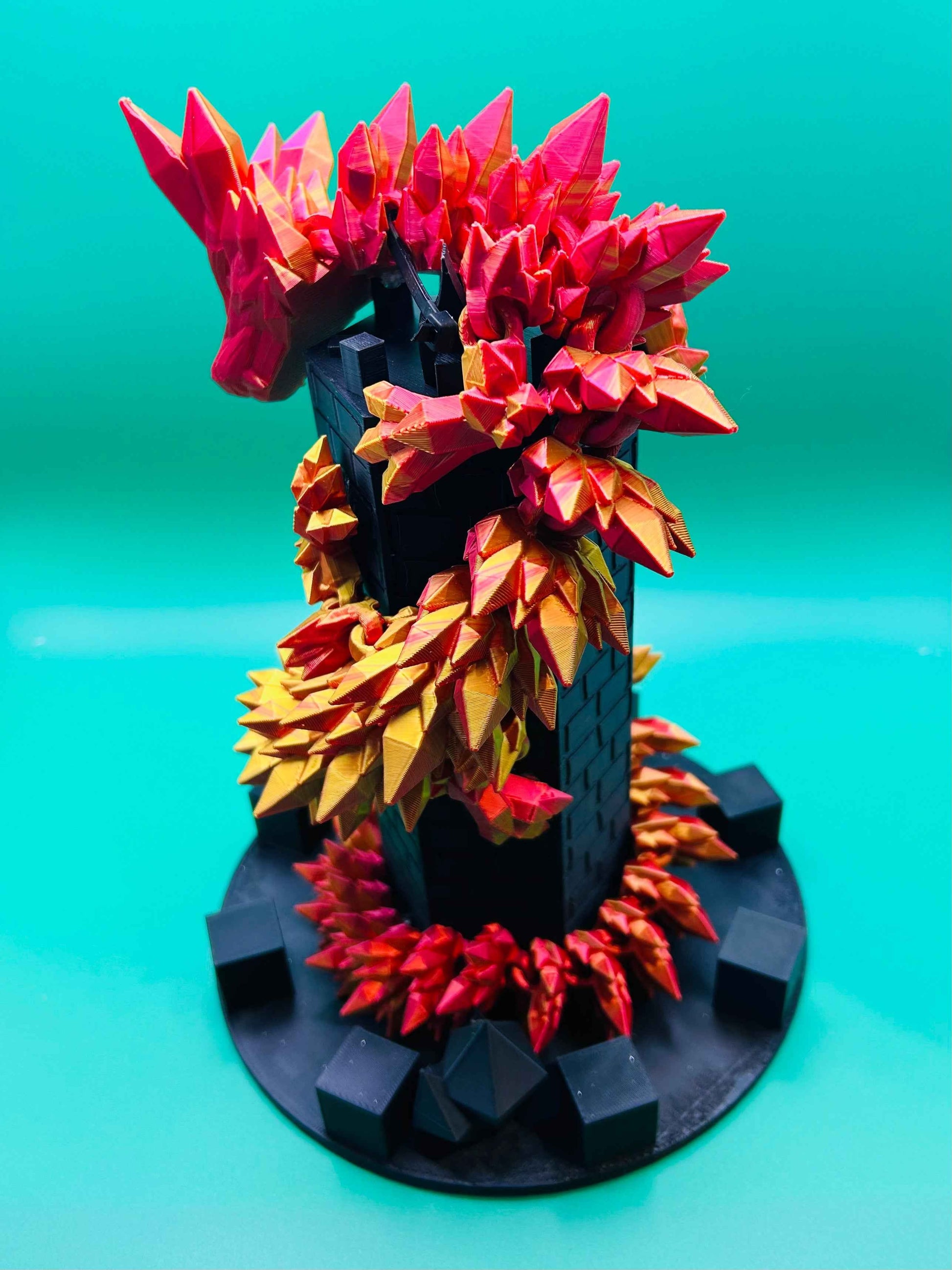 Fiery Red Snake on a Tower