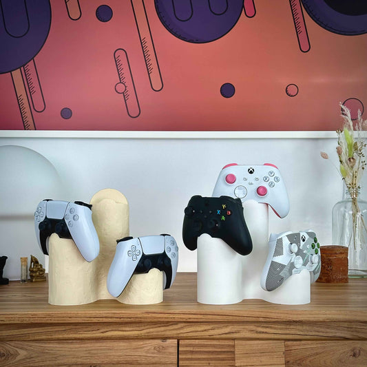 Modern Triple Controller Stand - Smooth Plastered for Stylish Gaming Setup