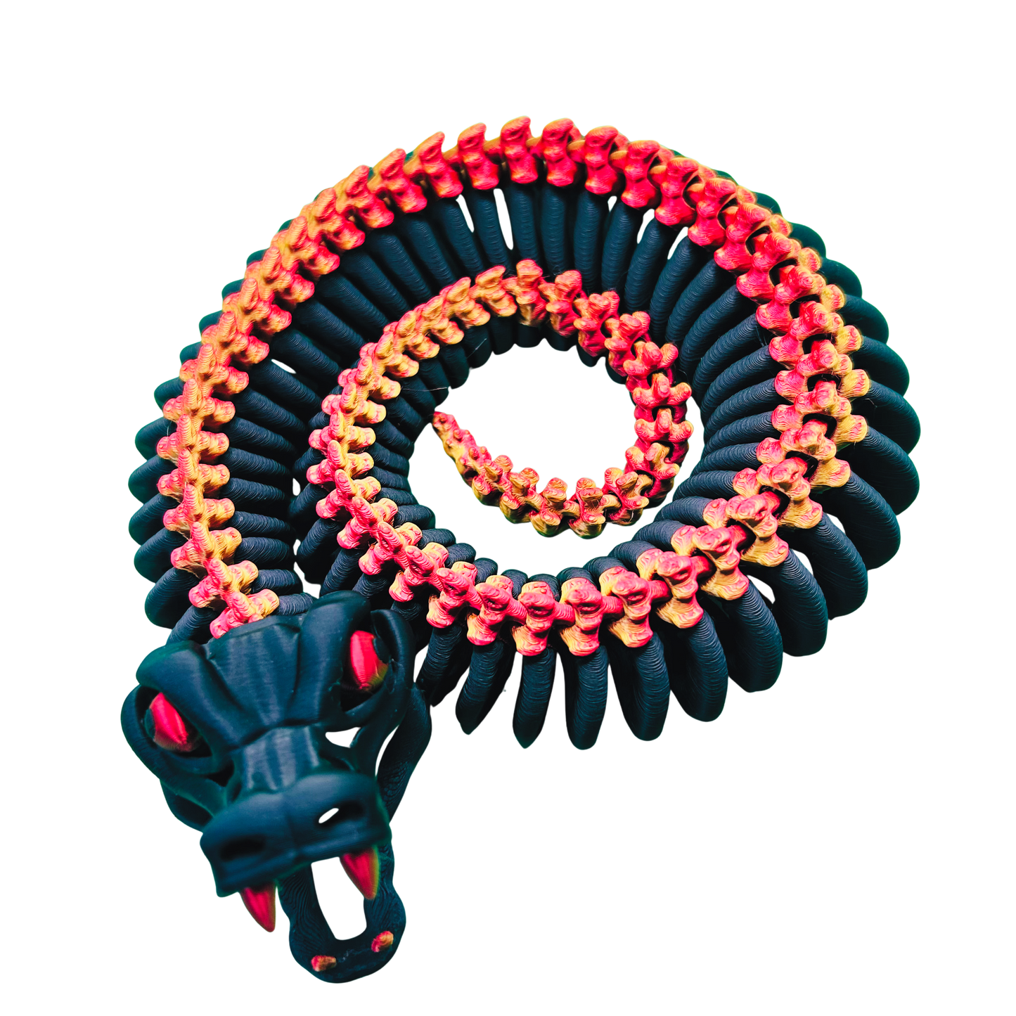 Black Skeleton Snake Showpiece With Red Striped Backbone